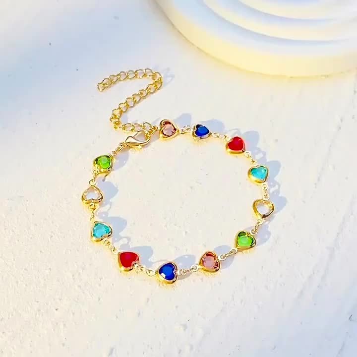 レインボーハート ストーンブレスレット