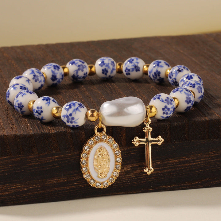 ブルーセラミックビーズ チャームブレスレット