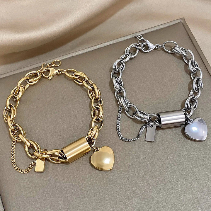 ハートチャーム チャンキーチェーンブレスレット