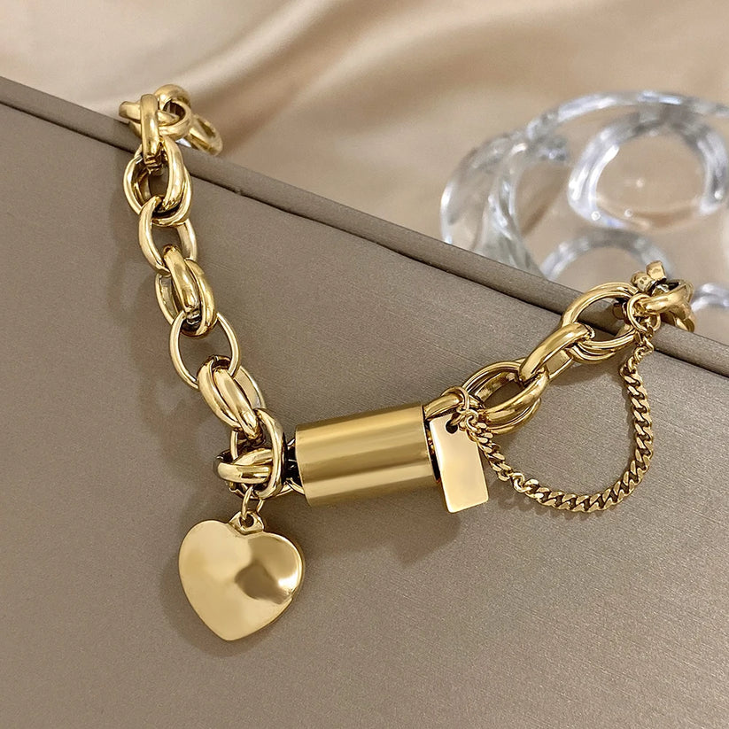 ハートチャーム チャンキーチェーンブレスレット